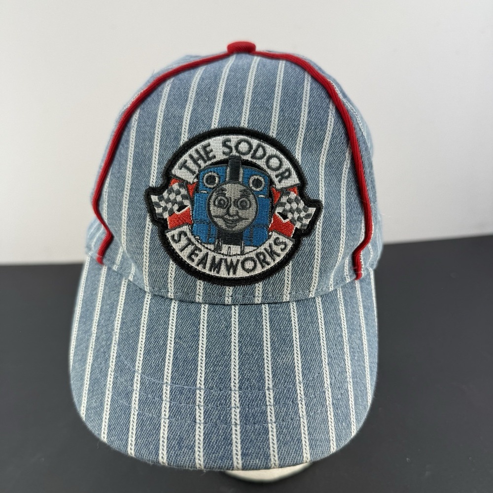 Thomas The Train The Sodor Steamworks Blue White Red Denim Stripe Child Hat Cap